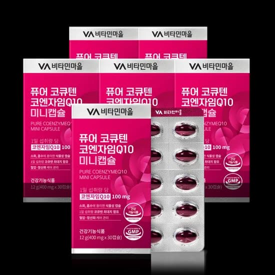 비타민마을 퓨어 코큐텐 코엔자임Q10 미니캡슐 400mg 30캡슐 6박스