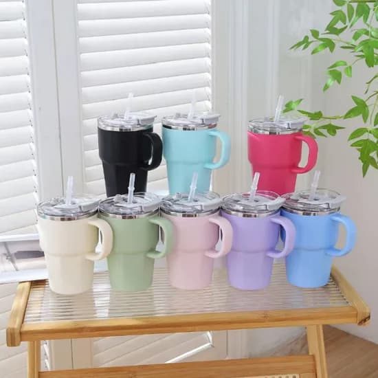 휴대용 대용량 빨대 텀블러, 핑크+퍼플, 600ml, 2개