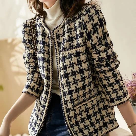 하객룩 트위드 자켓 배색 체크 노카라 아우터 ONE COLOR 2XL 32,205원