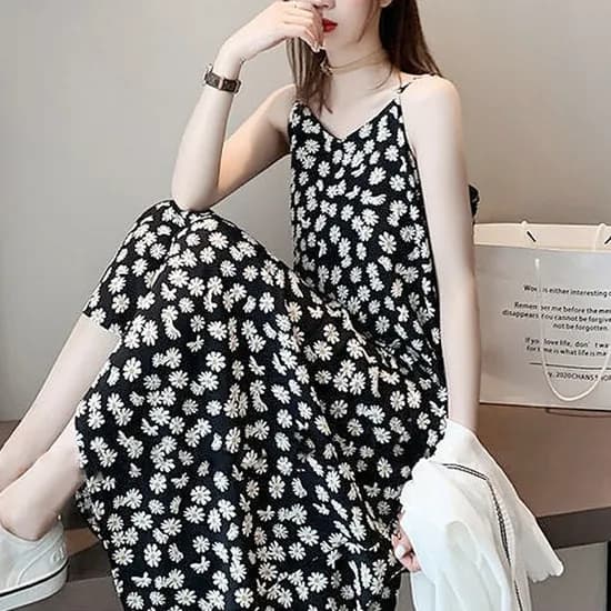 쉬블림로브 여성 데이지 쉬폰 플라워 프린팅 나들이 피크닉 원피스 GW1425, 원컬러, FREE