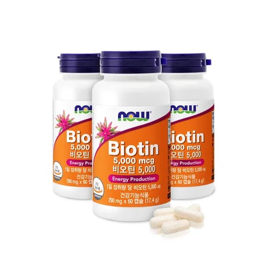 나우푸드 비오틴 5000mcg, 290mg, 60캡슐, 3개