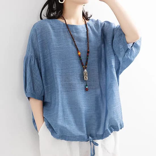 쉬블림로브 여성 유넥 반팔 시원한 스트링 데일리 모임룩 블라우스 GW2049, 원컬러, FREE