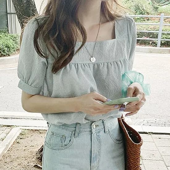쉬블림로브 여성 스퀘어넥 체크 시원한 데일리 나들이 블라우스 GW1715, 원컬러, FREE