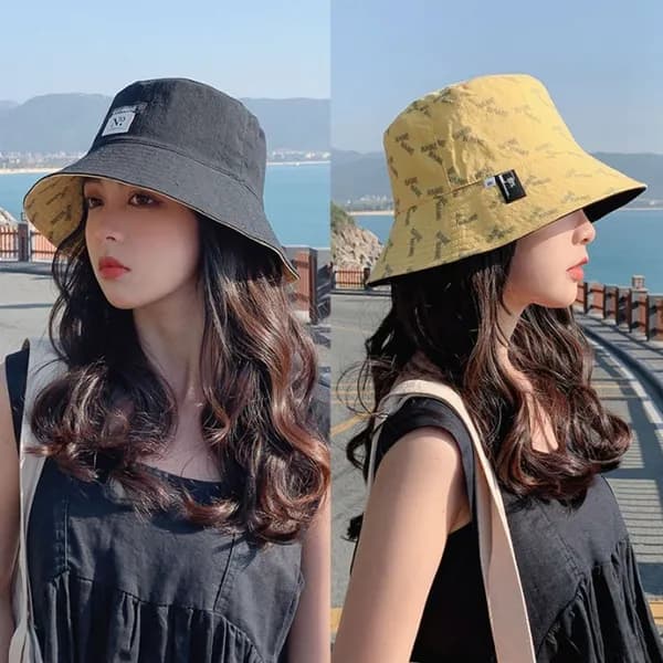 여성 사계절 양면 2IN1 레터링 데일리 버킷햇 오렌지-화이트 1개