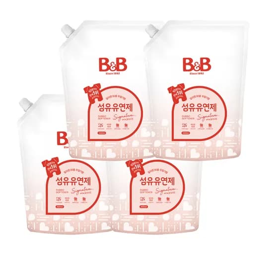 비앤비 섬유유연제 자스민 앤 로즈 리필, 1.5L, 4개