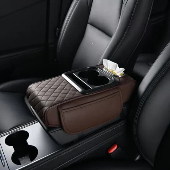 LFORE 차량용 콘솔박스 쿠션 팔걸이 컵홀더 브라운 1개
