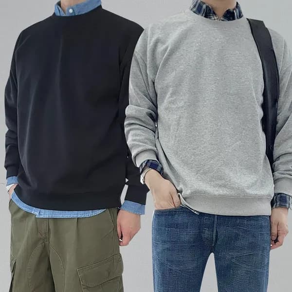 남성 무지 오버핏 기모 맨투맨 먹색 연카키 3XL 2장