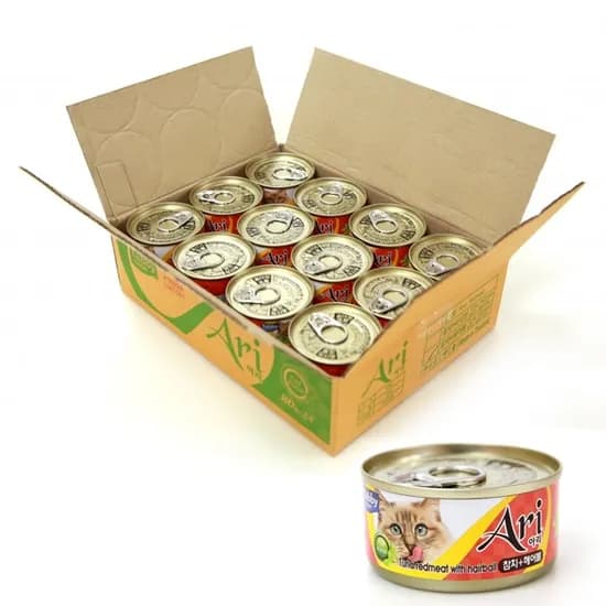 테비 아리캔 고양이캔간식, 참치+헤어볼, 80g, 24개