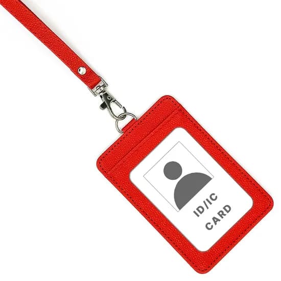 가죽 사원증 목걸이 출입증 케이스, 레드, 1개