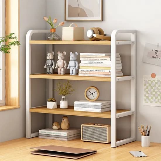 디멘오 미니 선반 소형 스탠드 책상 데스크 정리 고하중 트롤리 다용도 수납, 화이트 우드, 40x20x56cm, 3단