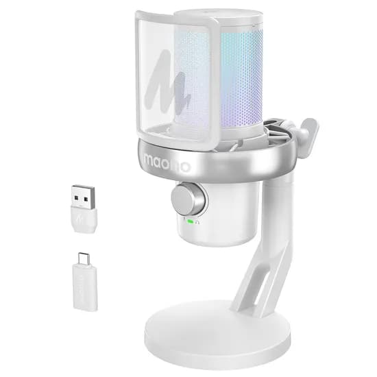 마오노 DM40 Pro 무선 AI음성변조 게이밍 방송용 유튜브 콘덴서 마이크, 화이트