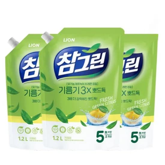 참그린 주방세제 녹차 뽀드득 어드밴스 1.2kg 3개