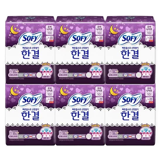 쏘피 한결 패드형 생리대 오버나이트 10개입 6팩