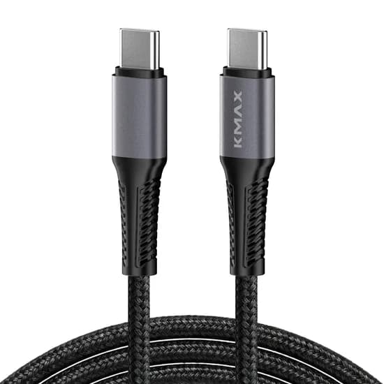 케이맥스 100W 메탈페브릭 C-C타입 초고속 충전 케이블, 블랙, 1.5m, 1개