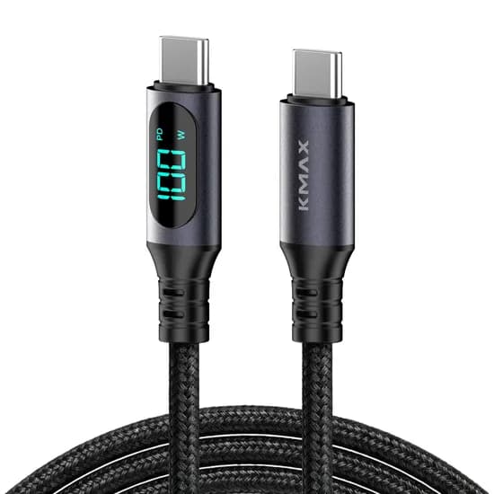 케이맥스 100W LCD 메탈페브릭 C-C타입 초고속 충전 케이블, 블랙, 2m, 1개