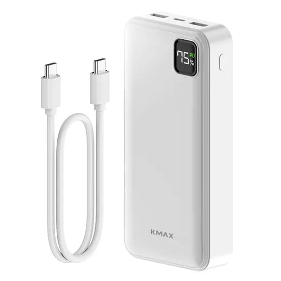 케이맥스 LCD 22.5W 보조배터리, 화이트, 20000mAh, 1개 + C-C 케이블, 30cm, 1개