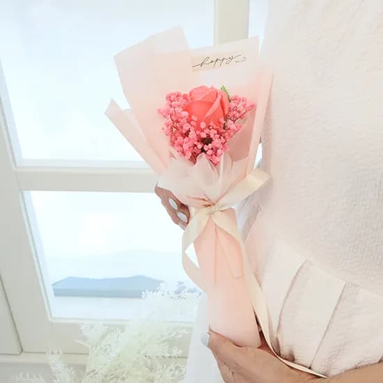 모리앤 러브 한송이장미 생화 프리저브드 꽃다발, 핑크, 1개