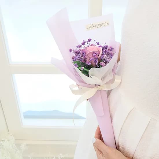 모리앤 러브 한송이장미 생화 프리저브드 꽃다발, 퍼플, 1개
