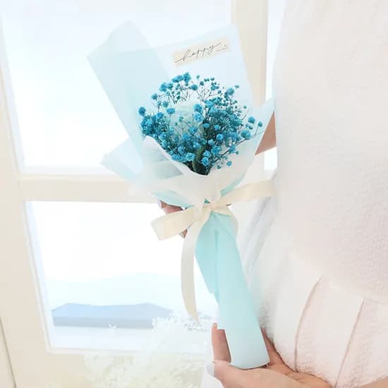 모리앤 러브 한송이장미 생화 프리저브드 꽃다발 블루 1개