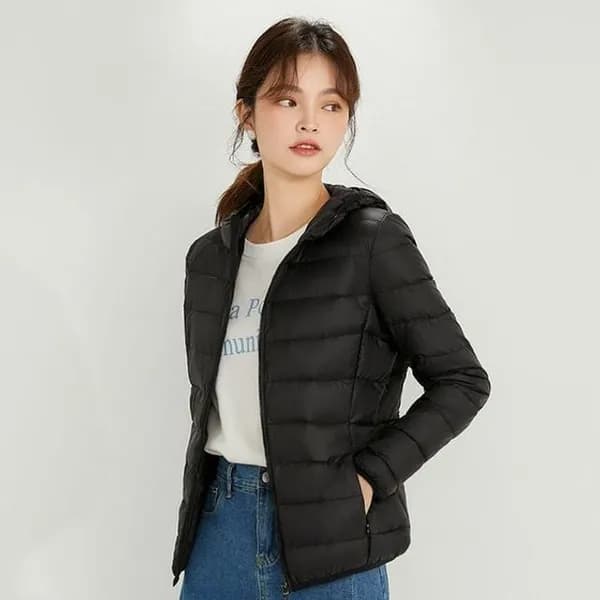 여성용 6컬러 오리털 베이직 모자 패딩 퍼플 M