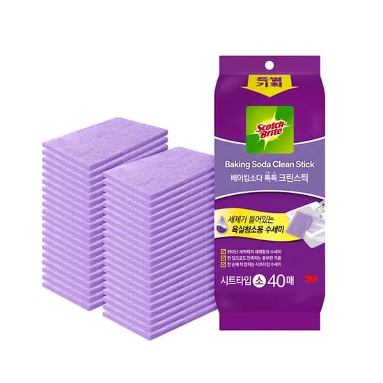 3M 스카치브라이트 베이킹소다 욕실청소 시트타입 수세미, 소형, 40매입, 1개