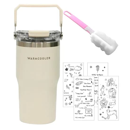마마픽스 대용량 핸들 빨대 텀블러, 아이보리, 600ml, 1개