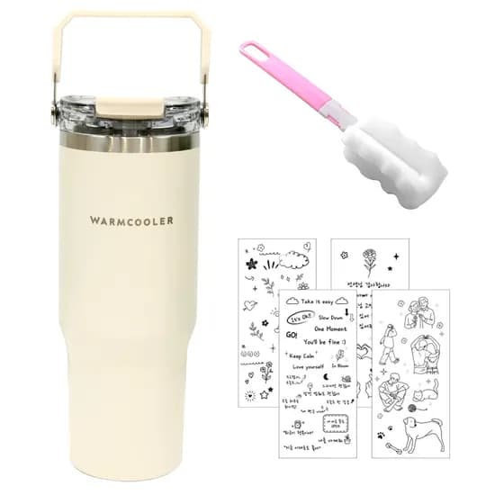 마마픽스 대용량 핸들 빨대 텀블러, 아이보리, 900ml, 1개