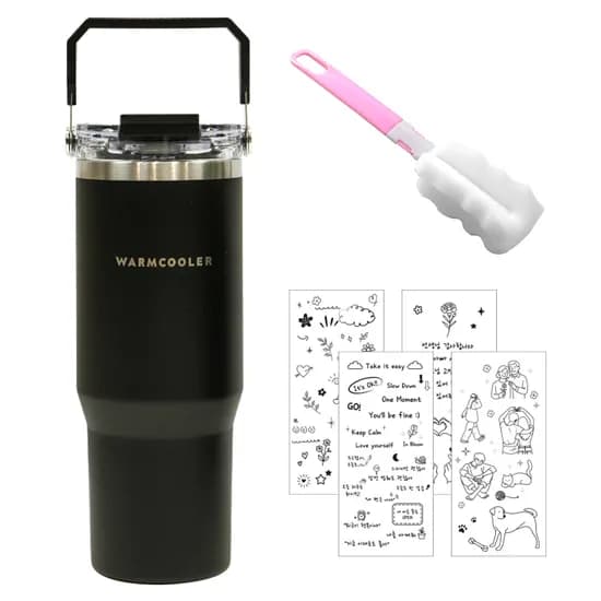 마마픽스 대용량 핸들 빨대 텀블러, 블랙, 900ml, 1개