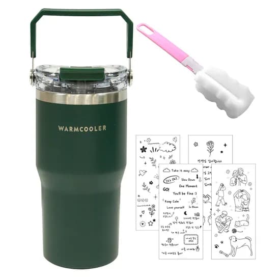 마마픽스 대용량 핸들 빨대 텀블러, 그린, 600ml, 1개