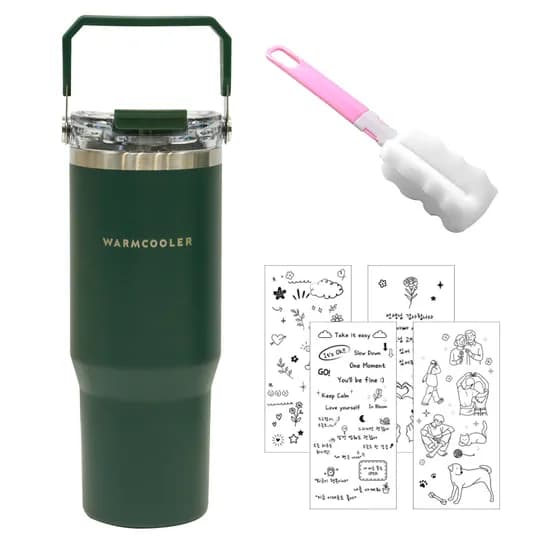 마마픽스 대용량 핸들 빨대 텀블러, 그린, 900ml, 1개