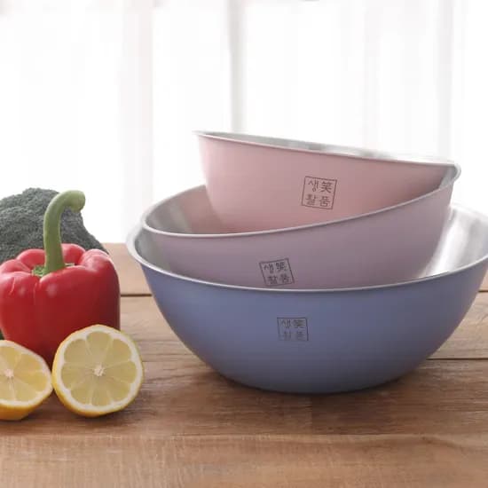 스텐 컬러 믹싱볼 3종 세트, 700ml, 600ml, 300ml, 3세트, 핑크, 퍼플, 블루