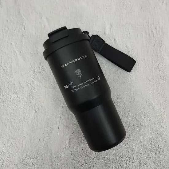 웜쿨러 스트랩 빨대 티보틀 텀블러, 블랙, 750ml, 1개