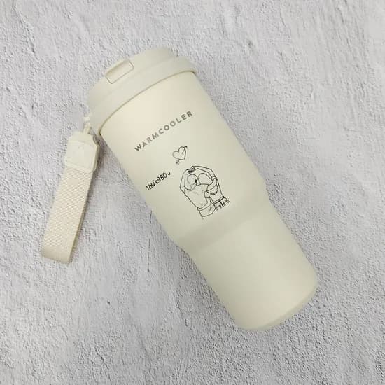 웜쿨러 스트랩 빨대 티보틀 텀블러, 크림, 750ml, 1개