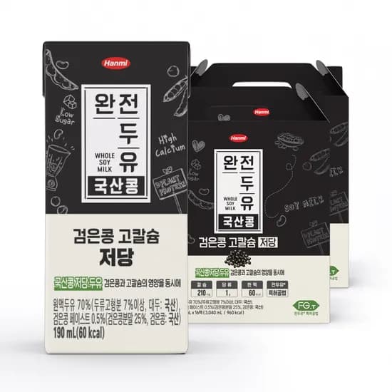 한미 완전두유 국산콩 검은콩 고칼슘 저당, 190ml, 32팩