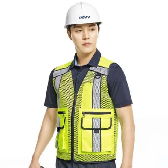 P&VV SM-V2202 망사 통풍 안전 작업조끼 형광그린 4XL 1개