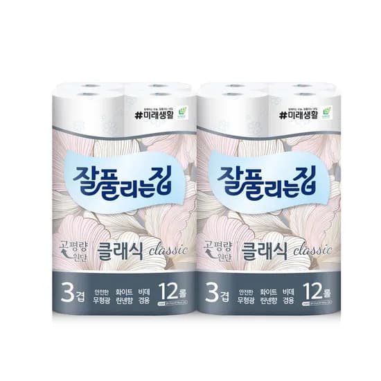 잘풀리는집 클래식 화장지, 3겹, 27m, 12롤, 2팩