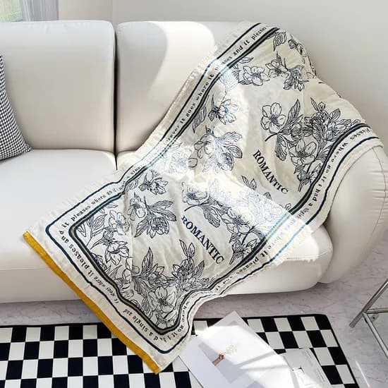 HOMSMART 100% 순면 블랭킷 로맨틱가든 무릎담요, 베이직, 160X70cm, 1개