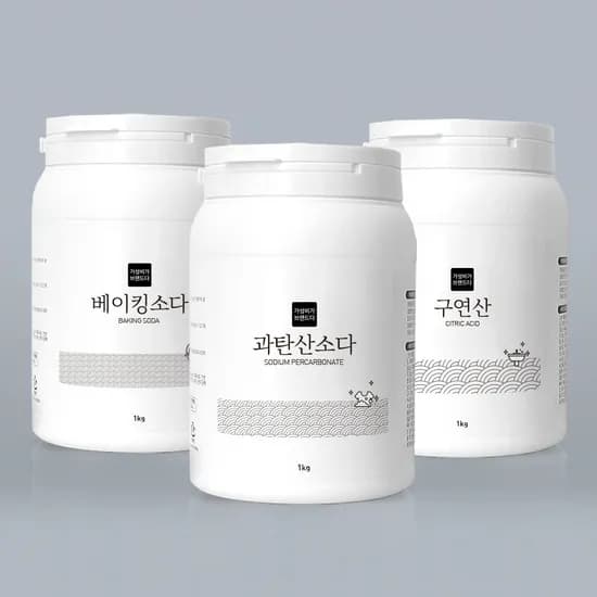 천연세제 용기형 3종, 과탄산소다, 1kg, 1개 + 구연산, 1kg, 1개 + 베이킹소다, 1kg, 1개