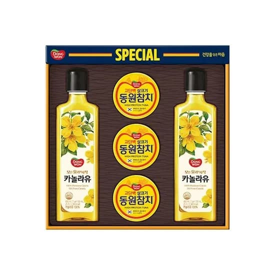 동원 스페셜 7호 선물세트 참치 90g 3캔 카놀라유 480ml 2병 1세트