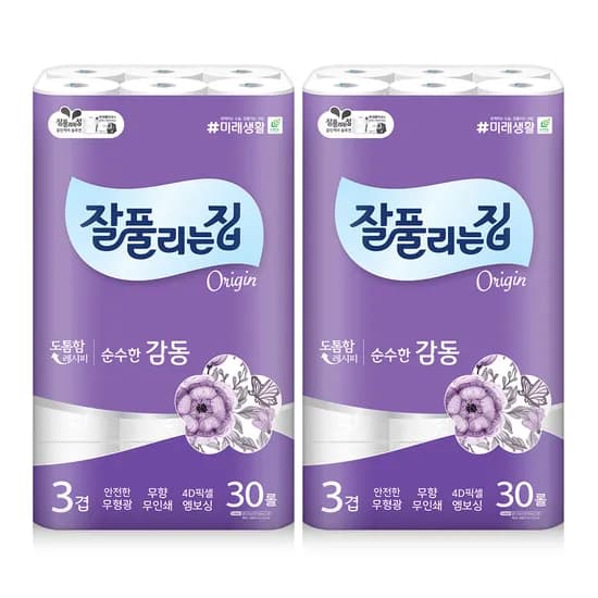 잘풀리는집 순수한감동 화장지 3겹 25m 30롤 2팩