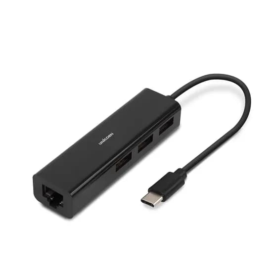 UNiCORN C타입 유선랜 카드 지원 USB 2.0 확장허브 3포트 TH-200N, 블랙, 1개