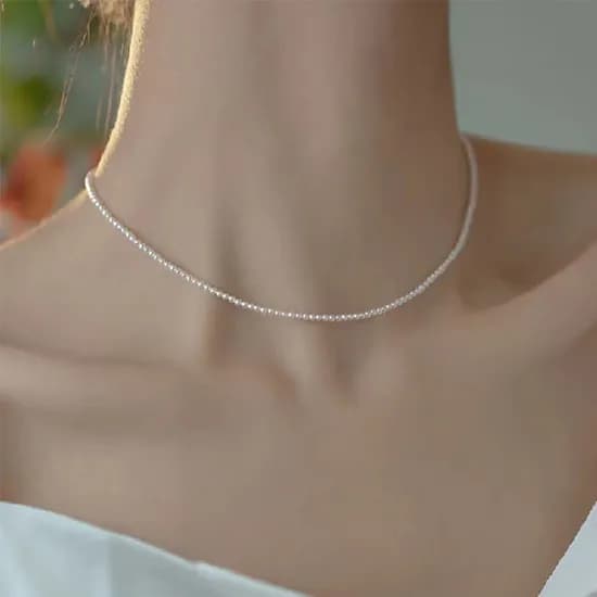 14KGP 스와로브스키 체인 초커 3mm 진주 목걸이, 화이트, 1개