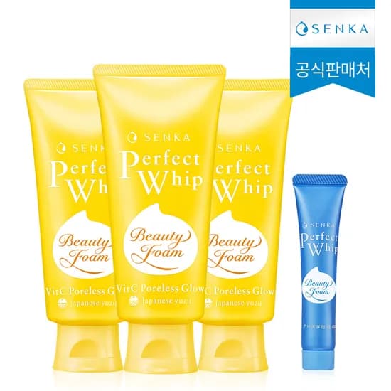 센카 퍼펙트 휩 비타민C 포어리스 글로우, 100g, 3개 + 증정 미니 휩, 15g, 1개