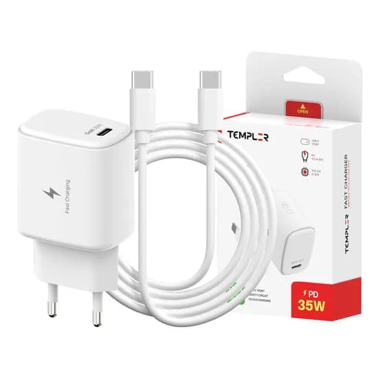 템플러 초고속 충전기 35W 1포트 C타입 PD + 45W CtoC 케이블, 화이트+민트, 1개