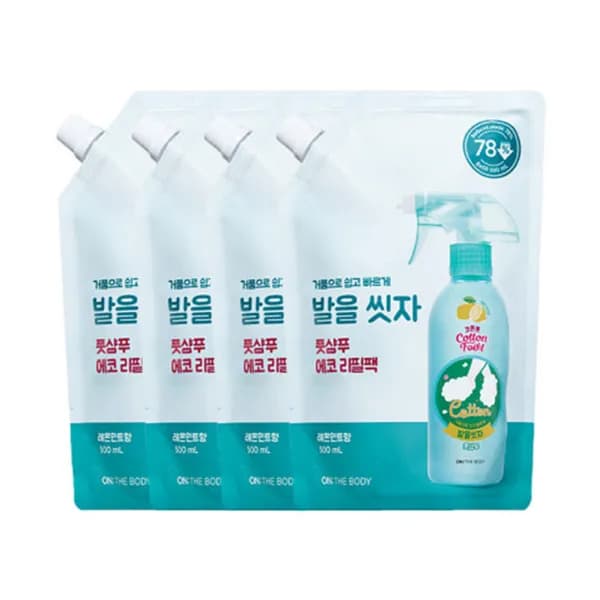 온더바디 코튼풋 발을 씻자 풋샴푸 리필 레몬민트향 500ml 4개