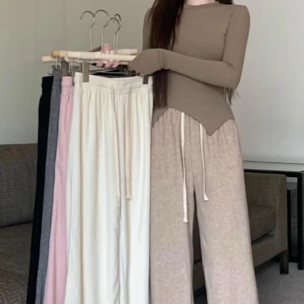 실내복 밴딩 와이드 팬츠 블랙·그레이 2개
