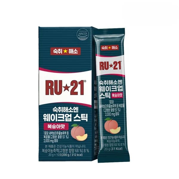 RU+21 숙취해소엔 웨이크업스틱 젤리 복숭아맛 20g 10포 1박스