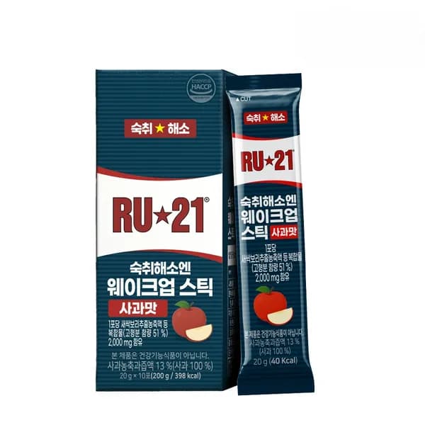 RU21 숙취해소엔 웨이크업 스틱 사과맛 20g 10포 1박스