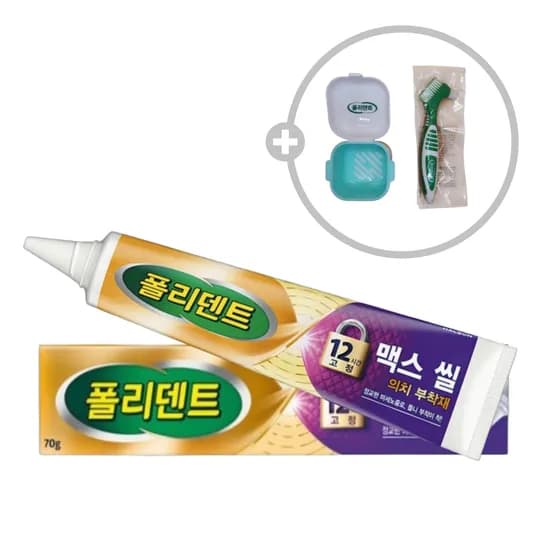 폴리덴트 맥스씰 의치 부착재, 틀니보관함, 틀니칫솔, 3종 세트, 70g, 1개