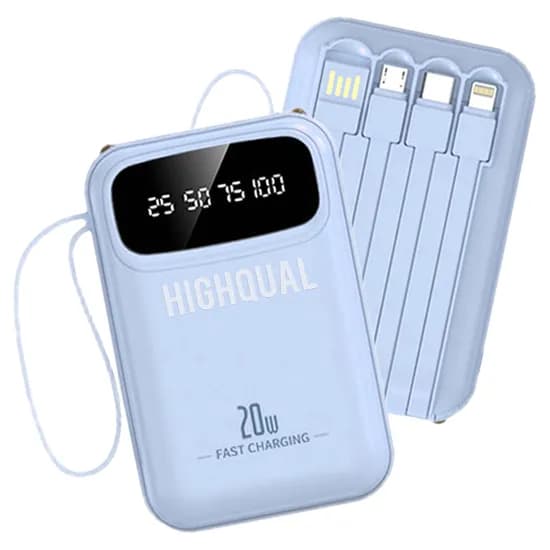 하이퀄 일체형 케이블 보조배터리, HQL21-21, 고속충전, PD 20W, 20000mAh, 스카이블루, 1개